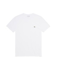 t-shirt bianca da uomo con scollo a v e logo ricamato | LACOSTE