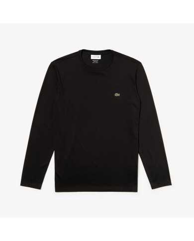 T-shirt noir da uomo con coccodrillo verde ricamato | LACOSTE T-shirt noir da uomo con coccodrillo verde ricamato | LACOSTE