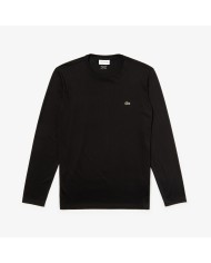 T-shirt noir da uomo con coccodrillo verde ricamato | LACOSTE