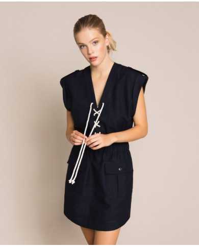 abito blu notte da donna con corda intrecciata e alamari | TWINSET abito blu notte da donna con corda intrecciata e alamari | TWINSET