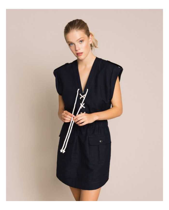 abito blu notte da donna con corda intrecciata e alamari | TWINSET abito blu notte da donna con corda intrecciata e alamari | TWINSET