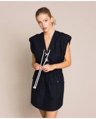 abito blu notte da donna con corda intrecciata e alamari | TWINSET abito blu notte da donna con corda intrecciata e alamari | TWINSET