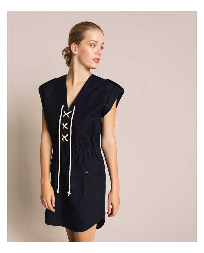 abito blu notte da donna con corda intrecciata e alamari | TWINSET abito blu notte da donna con corda intrecciata e alamari | TWINSET