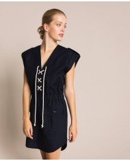 abito blu notte da donna con corda intrecciata e alamari | TWINSET abito blu notte da donna con corda intrecciata e alamari | TWINSET
