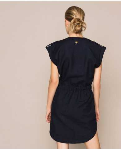 abito blu notte da donna con corda intrecciata e alamari | TWINSET abito blu notte da donna con corda intrecciata e alamari | TWINSET