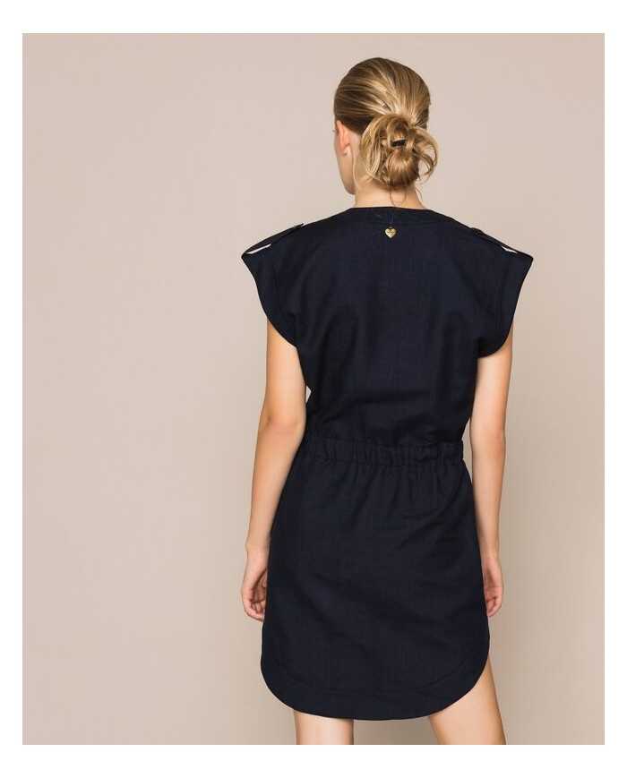 abito blu notte da donna con corda intrecciata e alamari | TWINSET abito blu notte da donna con corda intrecciata e alamari | TWINSET