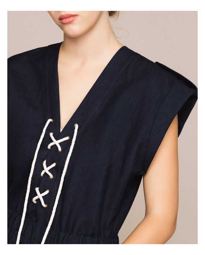 abito blu notte da donna con corda intrecciata e alamari | TWINSET abito blu notte da donna con corda intrecciata e alamari | TWINSET