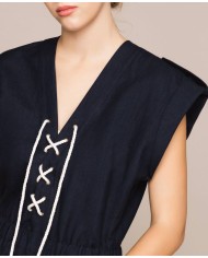 abito blu notte da donna con corda intrecciata e alamari | TWINSET abito blu notte da donna con corda intrecciata e alamari | TWINSET