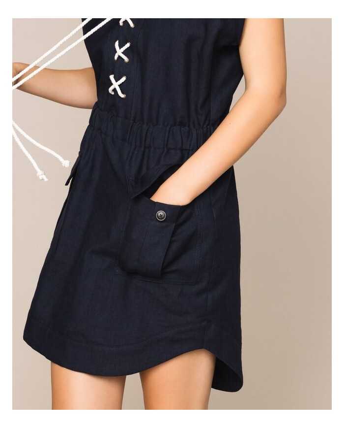 abito blu notte da donna con corda intrecciata e alamari | TWINSET abito blu notte da donna con corda intrecciata e alamari | TWINSET