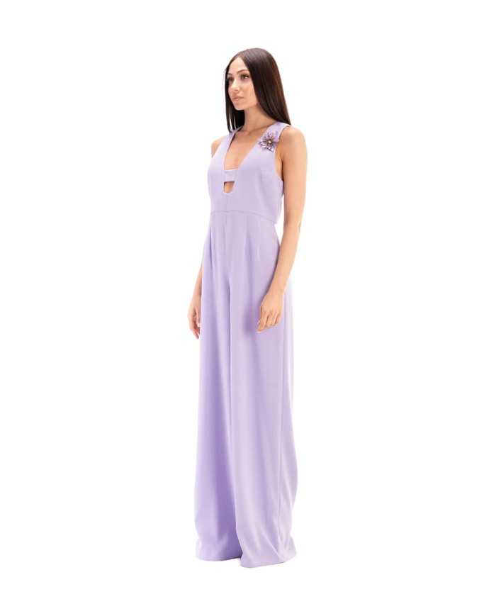 tuta smanicata viola da donna con spilla floreale rimovibile | PINKO tuta smanicata viola da donna con spilla floreale rimovibile | PINKO