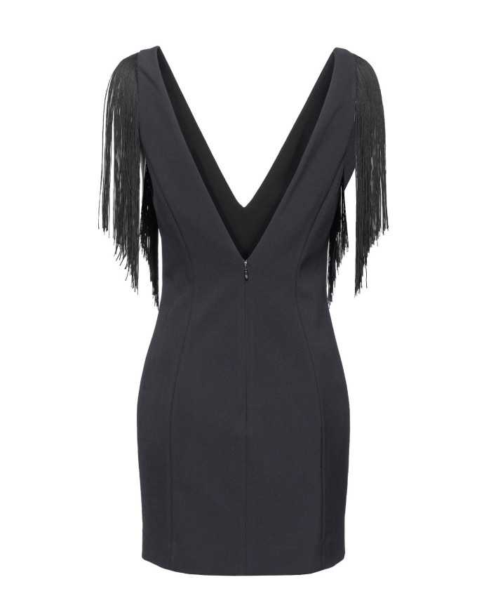 mini abito senza maniche nero limousine da donna con frange | PINKO mini abito senza maniche nero limousine da donna con frange | PINKO