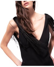 mini abito senza maniche nero limousine da donna con frange | PINKO