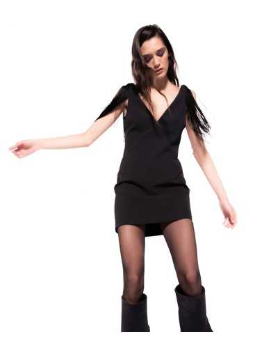 mini abito senza maniche nero limousine da donna con frange | PINKO mini abito senza maniche nero limousine da donna con frange | PINKO