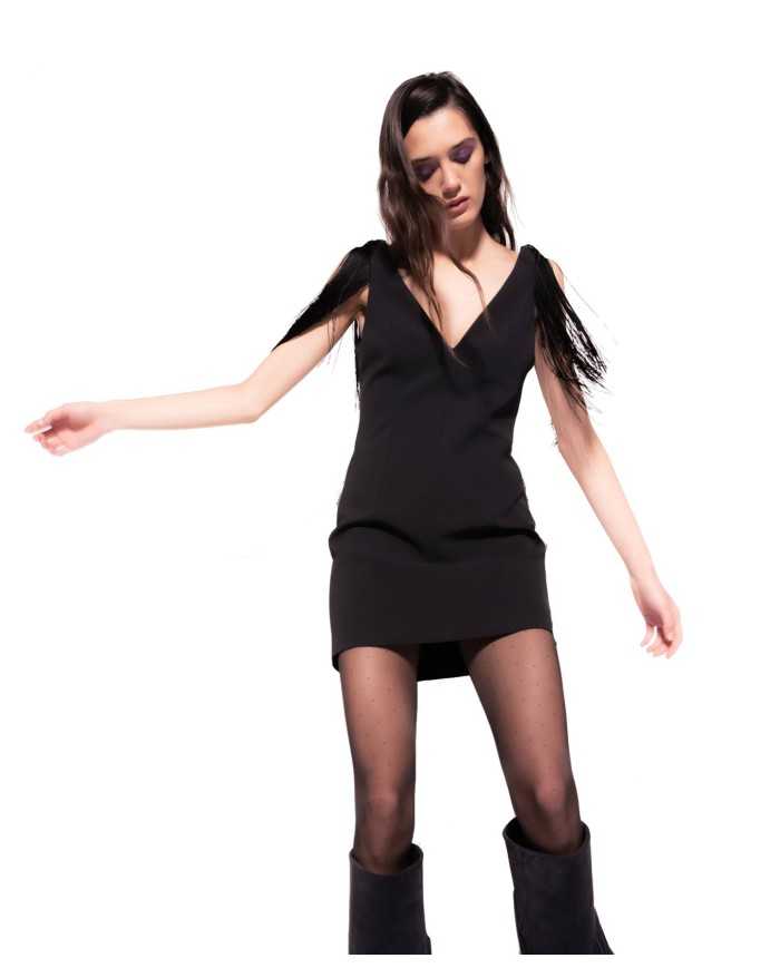 mini abito senza maniche nero limousine da donna con frange | PINKO