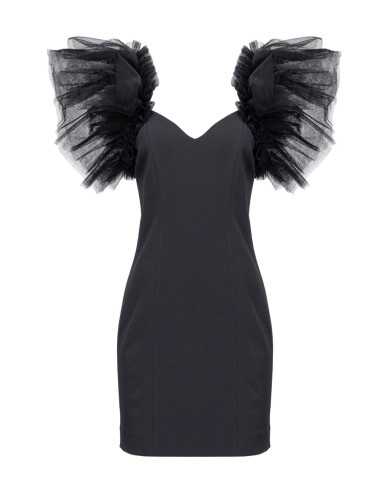 mini abito nero limousine da donna con vollant in tulle | PINKO mini abito nero limousine da donna con vollant in tulle | PINKO