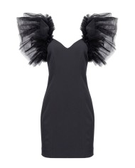 mini abito nero limousine da donna con vollant in tulle | PINKO