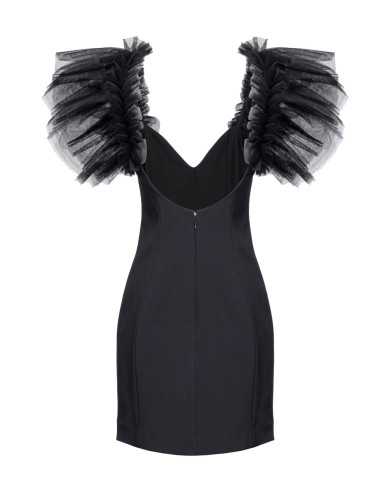 mini abito nero limousine da donna con vollant in tulle | PINKO mini abito nero limousine da donna con vollant in tulle | PINKO