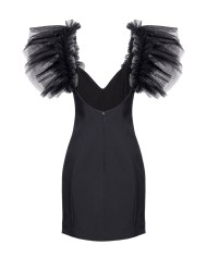 mini abito nero limousine da donna con vollant in tulle | PINKO
