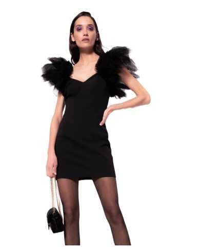 mini abito nero limousine da donna con vollant in tulle | PINKO mini abito nero limousine da donna con vollant in tulle | PINKO