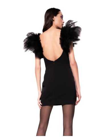 mini abito nero limousine da donna con vollant in tulle | PINKO mini abito nero limousine da donna con vollant in tulle | PINKO