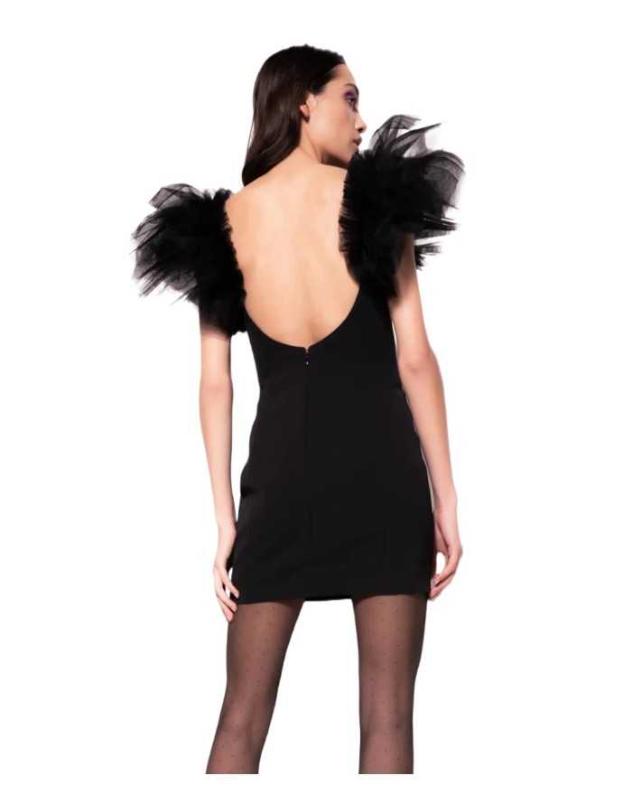 mini abito nero limousine da donna con vollant in tulle | PINKO