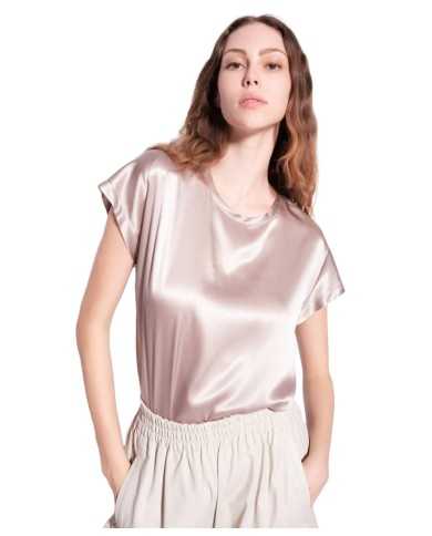 blusa rosa nuvola da donna in satin di seta stretch | PINKO blusa rosa nuvola da donna in satin di seta stretch | PINKO