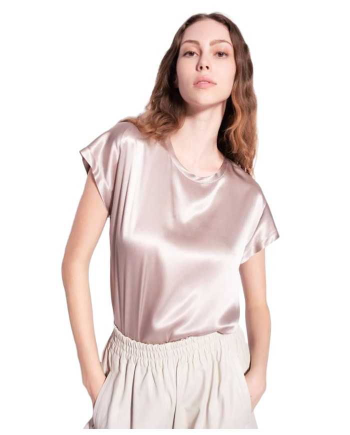 blusa rosa nuvola da donna in satin di seta stretch | PINKO