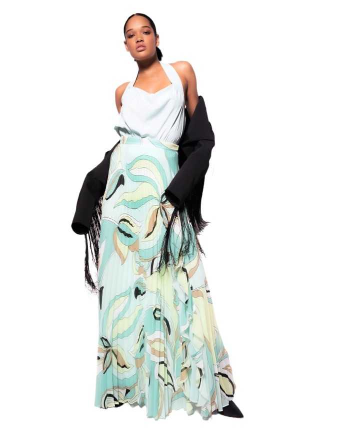 gonna lunga plissettata con fantasia floreale verde da donna | PINKO