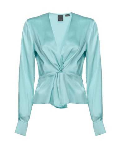 blusa blu nilo da donna con dettaglio torchon | PINKO blusa blu nilo da donna con dettaglio torchon | PINKO