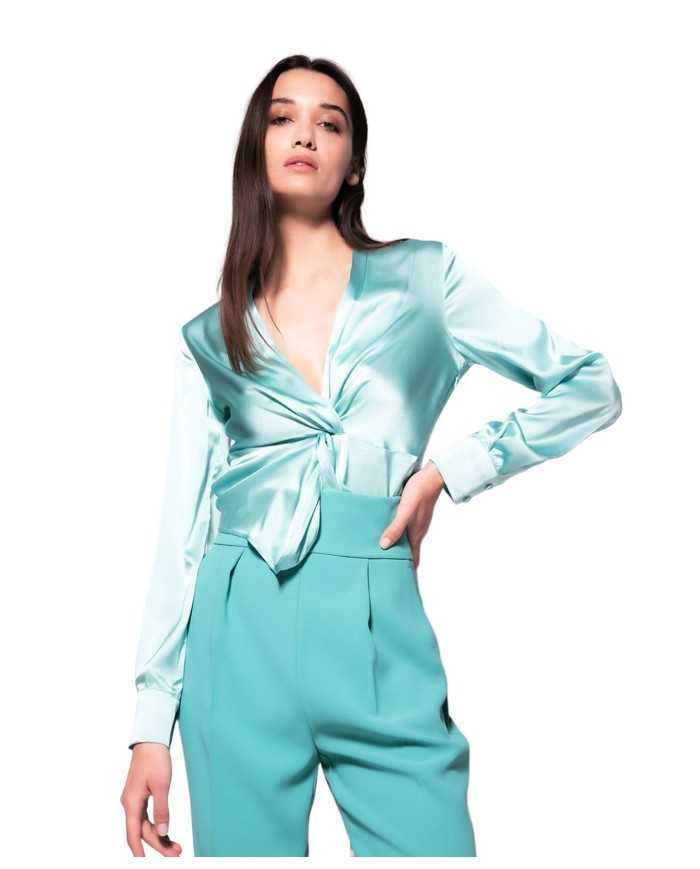 blusa blu nilo da donna con dettaglio torchon | PINKO