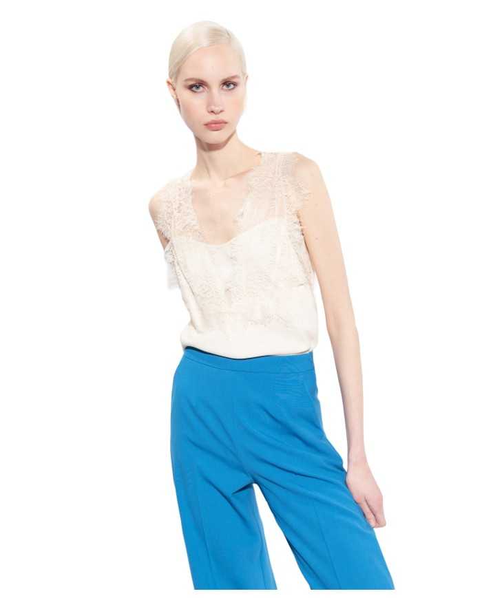 top senza maniche rosa da donna con logo pattern | PINKO