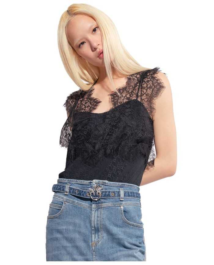 top senza maniche nero limousine da donna con logo pattern | PINKO