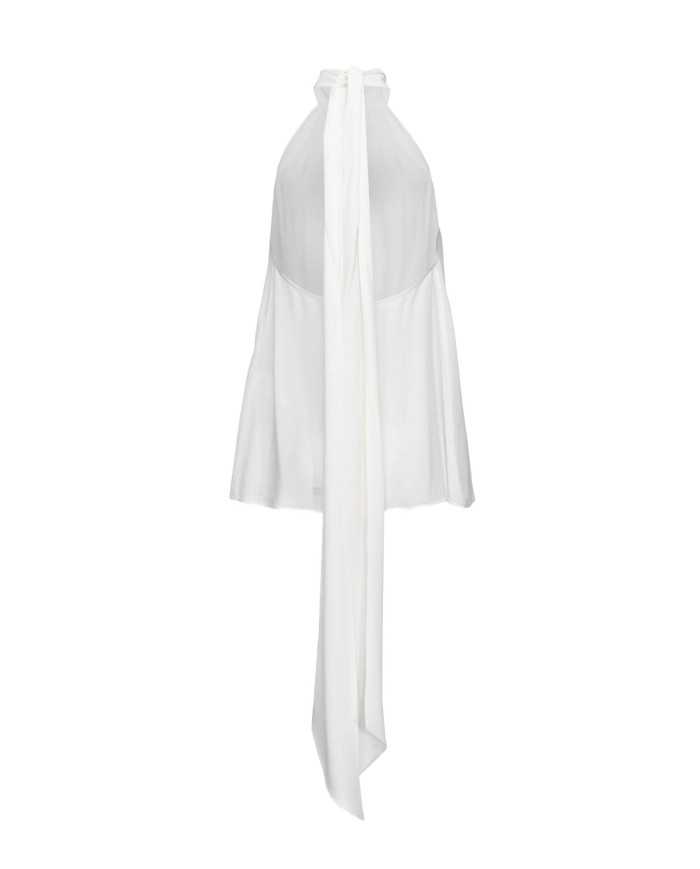 top senza maniche bianco da donna con colletto annodabile | PINKO top senza maniche bianco da donna con colletto annodabile | PINKO