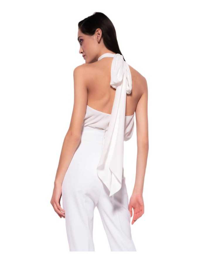 top senza maniche bianco da donna con colletto annodabile | PINKO