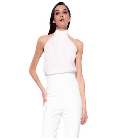 top senza maniche bianco da donna con colletto annodabile | PINKO top senza maniche bianco da donna con colletto annodabile | PINKO