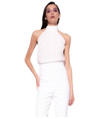 top senza maniche bianco da donna con colletto annodabile | PINKO