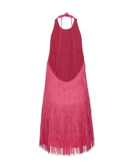 abito corto senza maniche fuxia da donna ricoperto da frange | PINKO