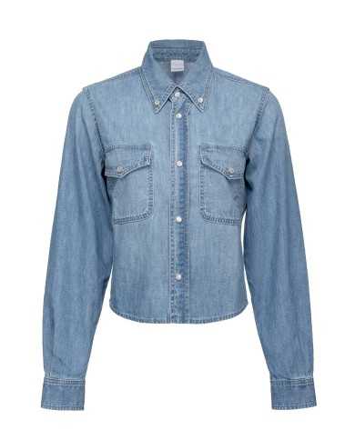 camicia western denim chiaro da donna con vita aderente | PINKO camicia western denim chiaro da donna con vita aderente | PINKO