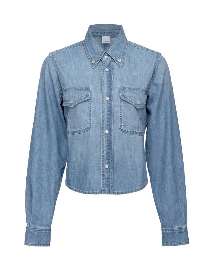 camicia western denim chiaro da donna con vita aderente | PINKO camicia western denim chiaro da donna con vita aderente | PINKO