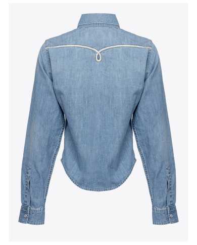 camicia western denim chiaro da donna con vita aderente | PINKO camicia western denim chiaro da donna con vita aderente | PINKO