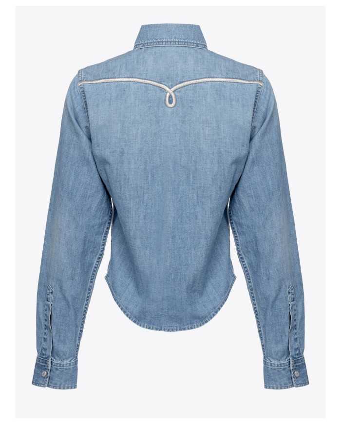 camicia western denim chiaro da donna con vita aderente | PINKO camicia western denim chiaro da donna con vita aderente | PINKO