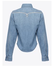 camicia western denim chiaro da donna con vita aderente | PINKO