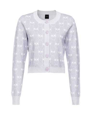 cardigan lilla e bianco a donna con pattern logo all-over | PINKO cardigan lilla e bianco a donna con pattern logo all-over | PINKO