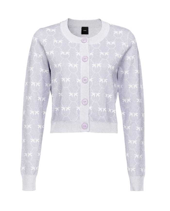 cardigan lilla e bianco a donna con pattern logo all-over | PINKO cardigan lilla e bianco a donna con pattern logo all-over | PINKO