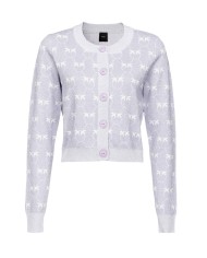 cardigan lilla e bianco a donna con pattern logo all-over | PINKO