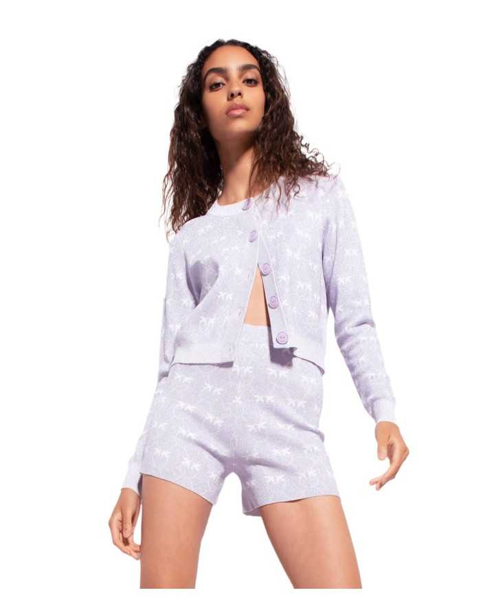 cardigan lilla e bianco a donna con pattern logo all-over | PINKO cardigan lilla e bianco a donna con pattern logo all-over | PINKO
