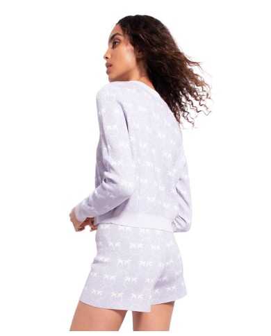 cardigan lilla e bianco a donna con pattern logo all-over | PINKO cardigan lilla e bianco a donna con pattern logo all-over | PINKO