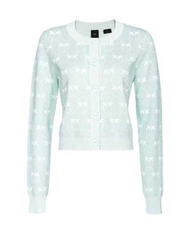 cardigan acquamarina/bianco a donna con pattern logo all-over | PINKO cardigan acquamarina/bianco a donna con pattern logo all-over | PINKO