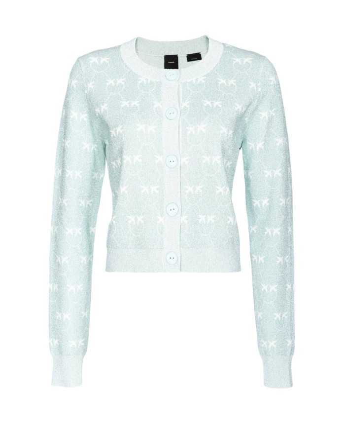 cardigan acquamarina/bianco a donna con pattern logo all-over | PINKO cardigan acquamarina/bianco a donna con pattern logo all-over | PINKO