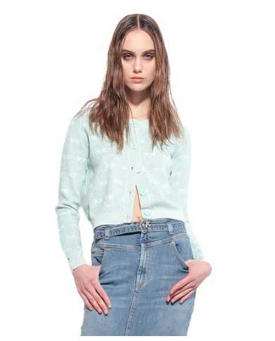 cardigan acquamarina/bianco a donna con pattern logo all-over | PINKO cardigan acquamarina/bianco a donna con pattern logo all-over | PINKO